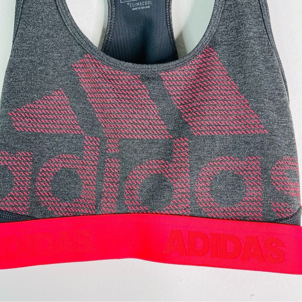 Adidas grey pink logo athletic activewear gym yoga sports bra small - Picture 2 of 5